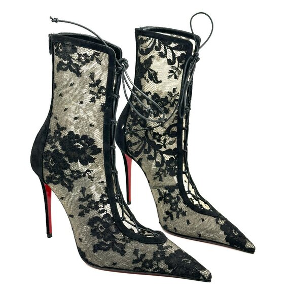 Christian Louboutin KM LACE BOOTY 100 Corset Leather Bootie Boots Heels - Picture 8 of 16